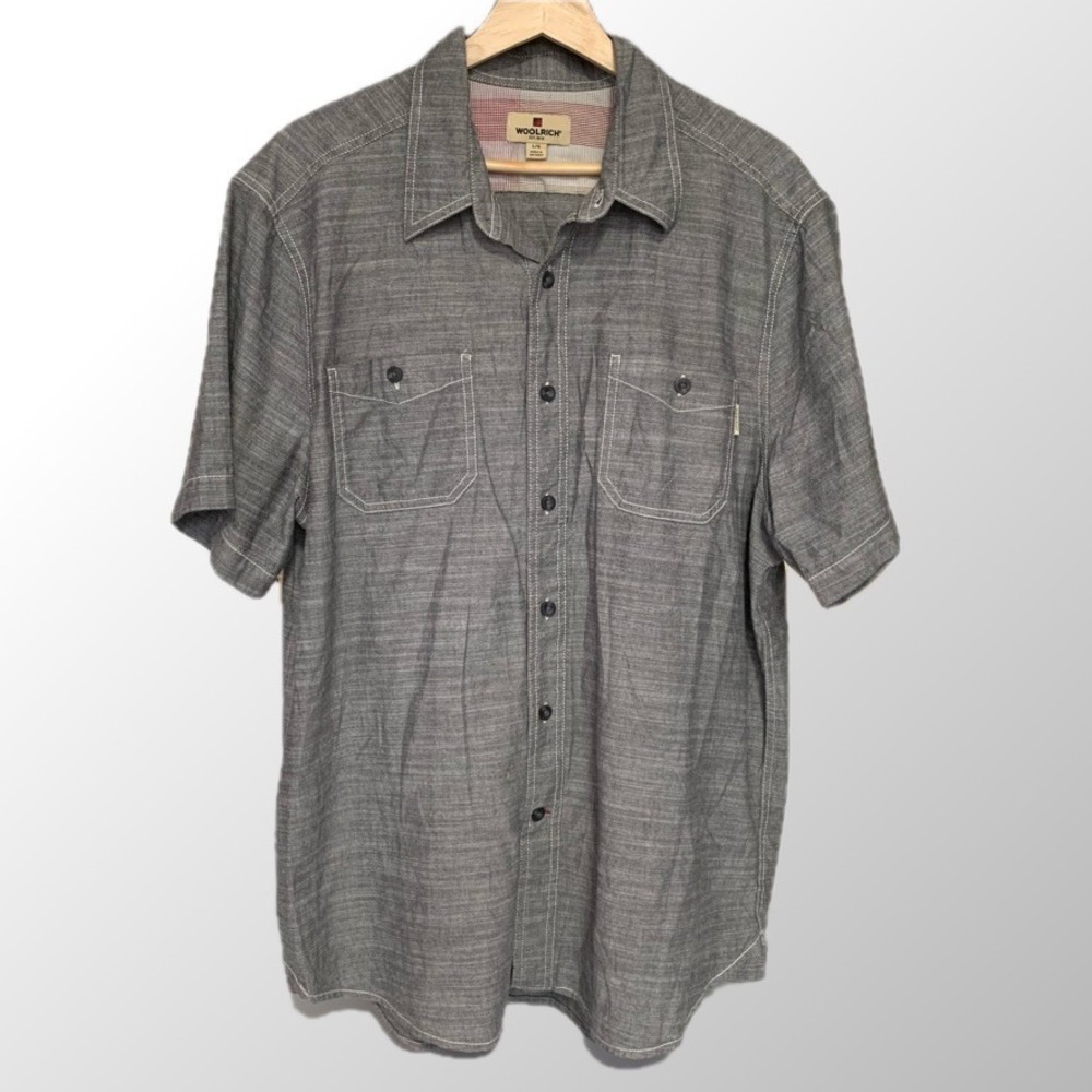 Woolrich‎ Mens Short Sleeve Button Up Shirt Size Large Heathered Gray